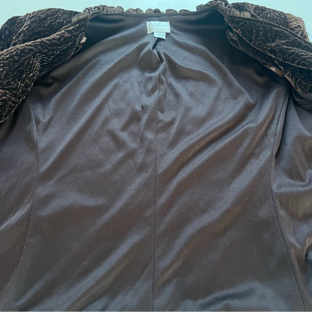 Emma James VTG-Inspired Textured Espresso Ruffle Open Front Blazer Jacket SZ 14 - Picture 14 of 15